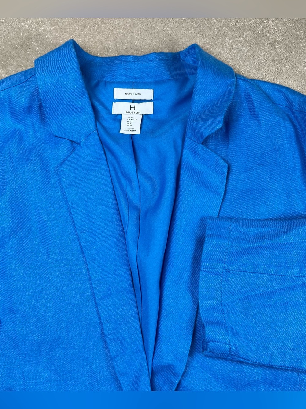 H Halston Blazer 100% Linen Blue One Button Women's XL